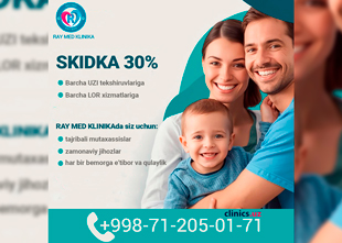 SKIDKA 30% barcha UZI va LOR xizmatlariga RAY MED KLINIKAda SKIDKA 30% barcha UZI va LOR xizmatlariga RAY MED KLINIKAda